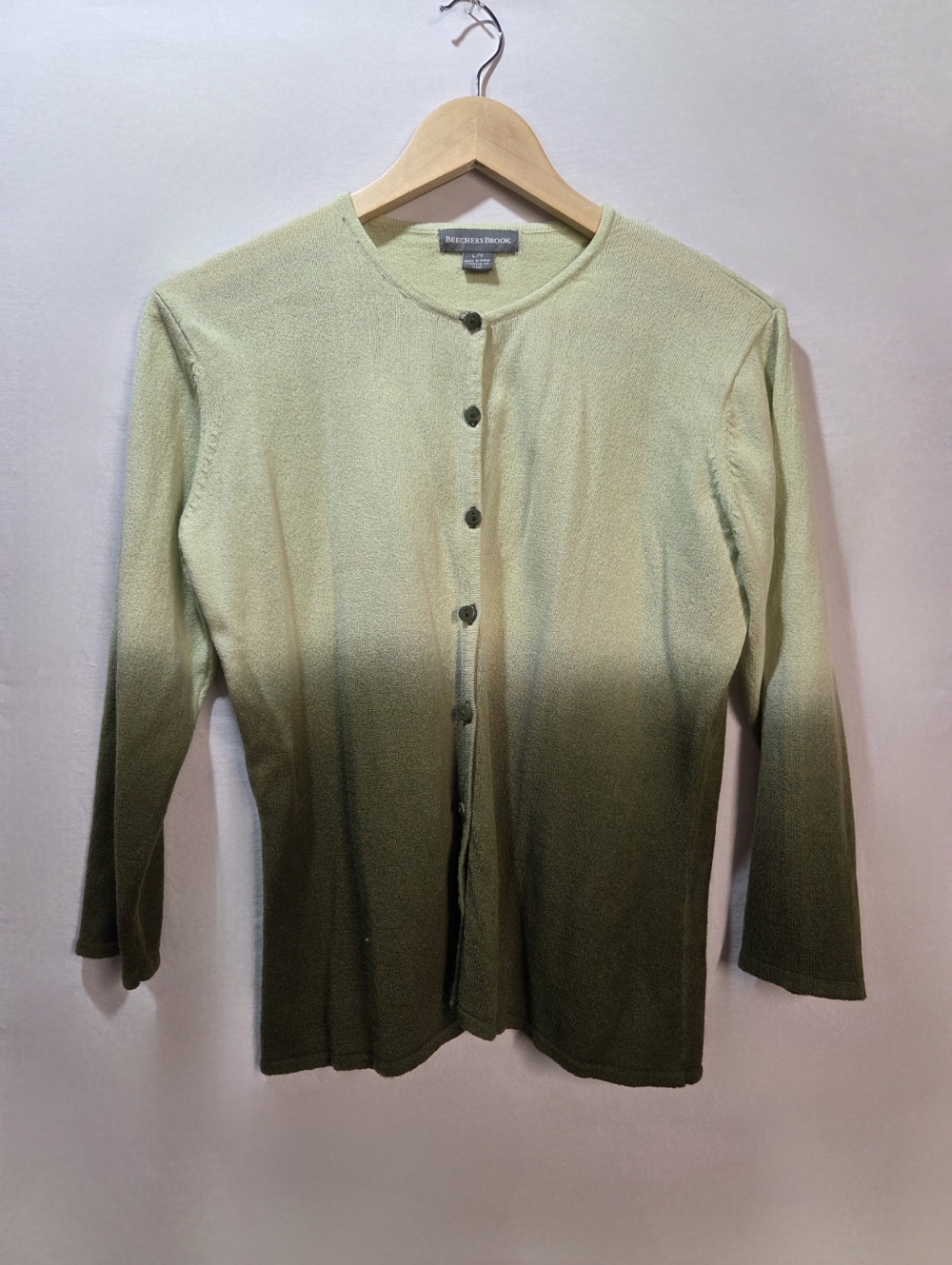 Beechers Brook Green Ombre Cardigan 3/4 Length Sleeve Sz L Fairycore Whimsigoth